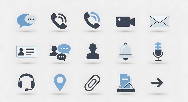 Collection of Communication and Business Icons for Digital Interfaces.