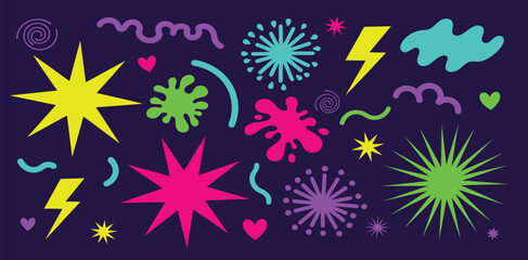 Colorful Abstract Design Elements Explosions, Shapes, and Decorative Strokes in Vibrant Hues