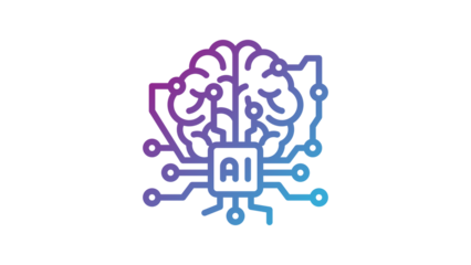 Artificial Intelligence concept with brain and microchip icon.