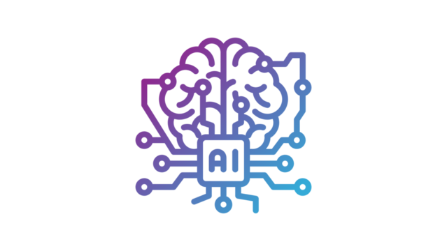 Artificial Intelligence concept with brain and microchip icon.