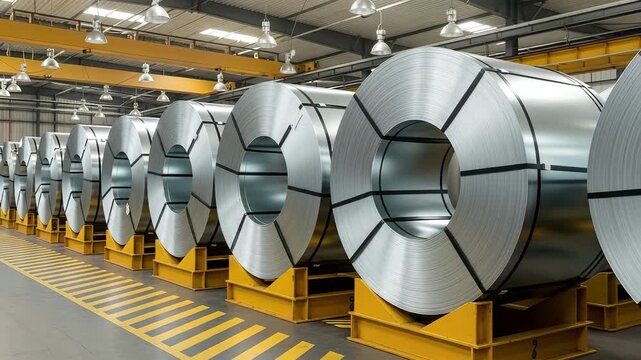 Steel Coils in Industrial Factory &mdash; Metal Manufacturing and Production Process