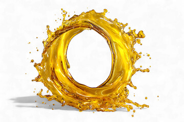 Golden liquid splash forming a ring, isolated on transparent background