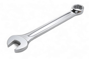 A shiny metal combination wrench isolated on a transparent background