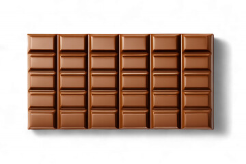 A bar of milk chocolate with six segments, isolated on transparent background