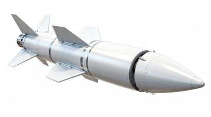 Modern white missile with detailed aerodynamic fins and advanced propulsion system, precisely rendered on a clean white background.