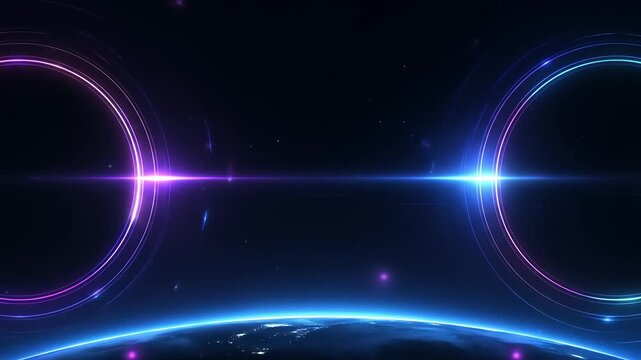Abstract futuristic glowing rings and lines in dark space background - Powered by Adobe
