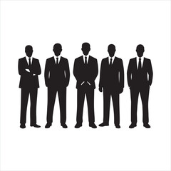 A diverse group of business people silhouettes stand together, representing a teamwork success meeting in the office