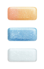 Three rectangular candy pieces, varying in color