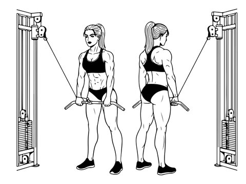 Gymnast Woman doing a doing a pulley pushdown