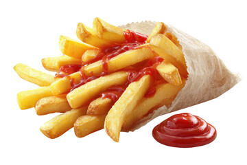 Crispy golden french fries in a paper cone with ketchup (1)