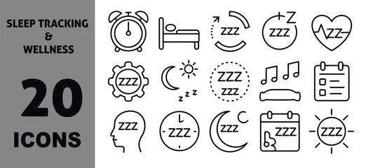 20 sleep tracking and wellness vector icons for enhanced rest and health vector