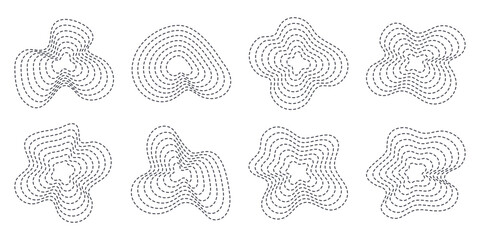 Vector dotted growth forms. Circular dot-based shapes with organic curves and grid-like rhythm. Abstract structure concept for diagrams, expansion, motion or evolution. Isolated on white background.
