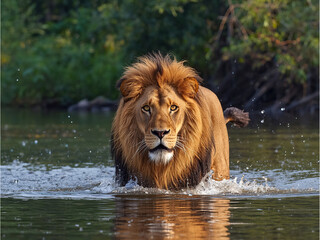 Obraz premium lion in the water