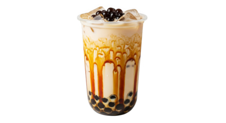 Brown sugar bubble tea with dripping caramel and ice