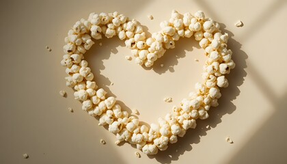 Popcorn forming heart shape on beige surface.
