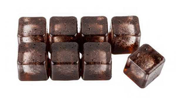 title Dark brown ice cubes with suspended white starry patterns