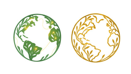 Obraz premium Eco Earth Moodboard — Green and Golden Planet Illustration