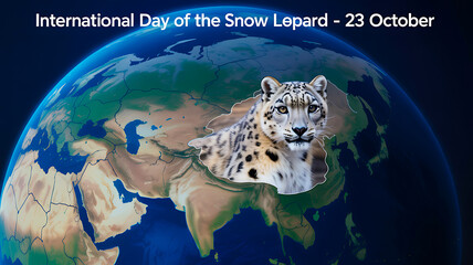 Snow leopard illustration over world map symbolizing global wildlife conservation and endangered species awareness
