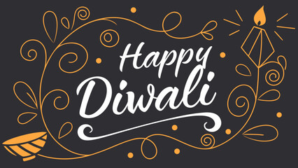 Celebrate a Happy Diwali with this festive design featuring a traditional oil lamp and floral accents, perfect for invitations and social media posts