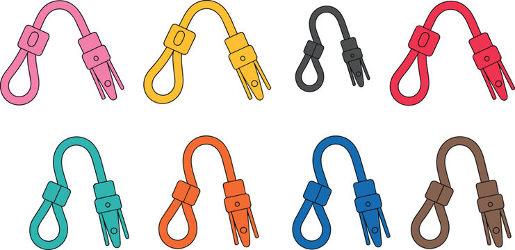 Colorful cable tie strap collection, plastic loop fastener clip set, adjustable locking band, reusable wire organizer, flat vector illustration