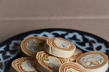 Pistachio Halva on Traditional Uzbek Ceramic Plate