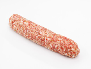 Raw Pork Sausage Link on White Background Ready for Cooking, Grilling, and Barbecue