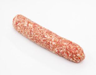 Raw Pork Sausage Link on White Background Ready for Cooking, Grilling, and Barbecue