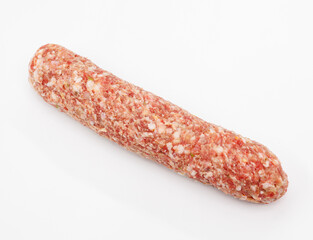 Raw Pork Sausage Link on White Background Ready for Cooking, Grilling, and Barbecue