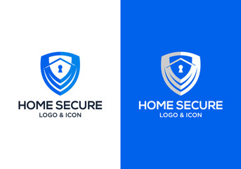 Vector illustration of house logo icon design with shield and keyhole