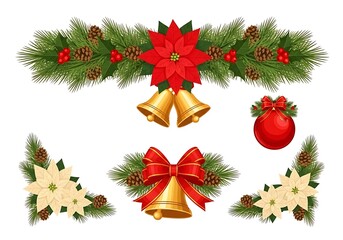 Christmas Decorations Garland Bells Poinsettia Pine Cones Holly Berries Keywords: Christmas