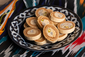 Pistachio Halva on Uzbek Ceramic Plate
