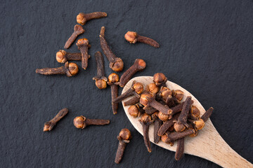 Dried cloves  spice  isolated on black background. 