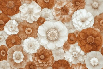 Floral Tapestry: An intricate arrangement of delicate blossoms in warm hues and gentle shadows, a harmonious blend of nature's artistry with a hint of earthy elegance.