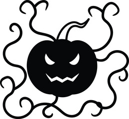evil pumpkin surrounded by twisted vines illustration on transparent background