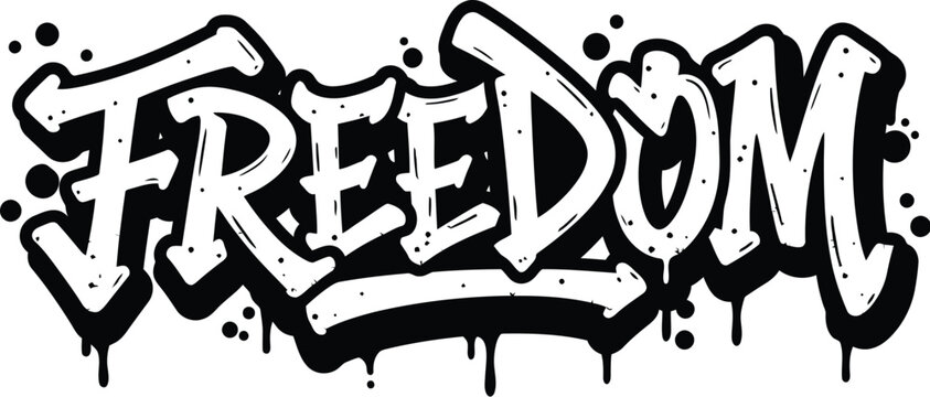 Black graffiti style word F R E D O M dripping freedom text
