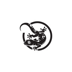 Obraz premium Black gecko silhouette inside a circle