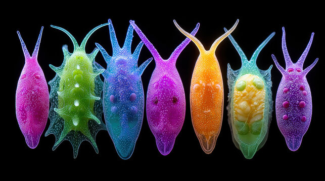 Amoeba, Ameba, A diverse collection of amoeba species from various global habitats illustrated in one image.