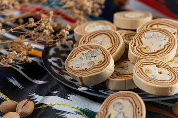 Pistachio Halva on Uzbek Ceramic Plate