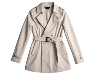 Modern Tailored Trench Coat with Buttons Isolated PNG.