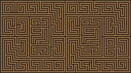 Intricate maze pattern with geometric shapes and a brown and black color scheme creating complexity