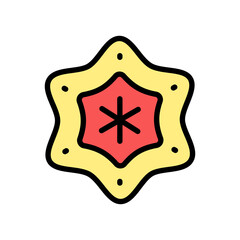 Gingerbread star cookie color icon. Xmas design element. Cracker, biscuit, snack symbol. Traditional Christmas cookies. Vector flat sign isolated on white background.