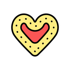 Heart shaped Christmas gingerbread cookie with sugar icing decoration. Traditional Christmas cookies. Vector color icon isolated on white background.