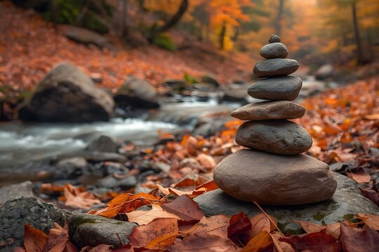 stones stacked by the river
