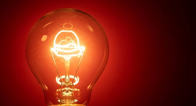 Light bulb with glowing, red lightbulb with heart-shaped, 3d light bulb, neon glowing light   - Powered by Adobe