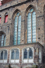 Bruges (Brugge), Belgium - October 17, 2022. Historical architecture on the streets of Bruges, Belgium. Cityscape of Bruges.