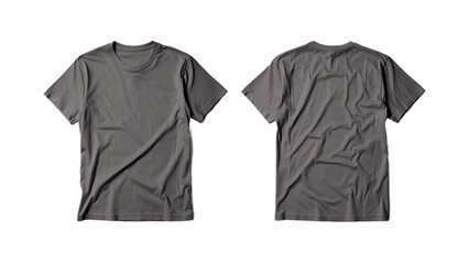 Front and back view of a plain grey tshirt mockup on a light green 0n png background