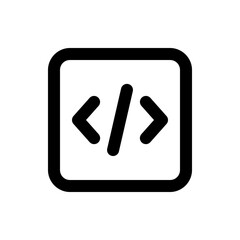 Black square containing angled brackets separated by a forward slash representing coding and programming icon