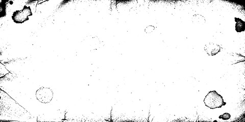 Abstract distressed border frame with dark smudges and circular stains on a transparent background, evoking a vintage or grunge aesthetic
