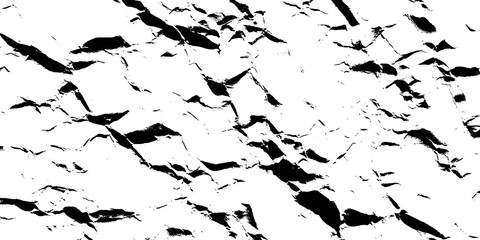 Abstract black and white textured background with rough, cracked surface and sharp, irregular lines, creating a dramatic and graphic visual effect isolated on transparent background