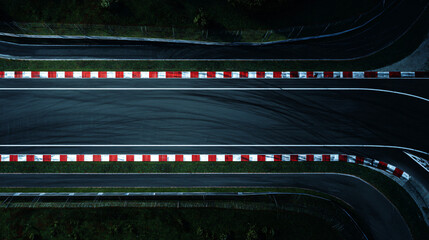 Naklejka premium A Top Down Perspective of a Formula One Car Racing at Speed on a Circuit Track from an Elevated Aerial Vantage Point